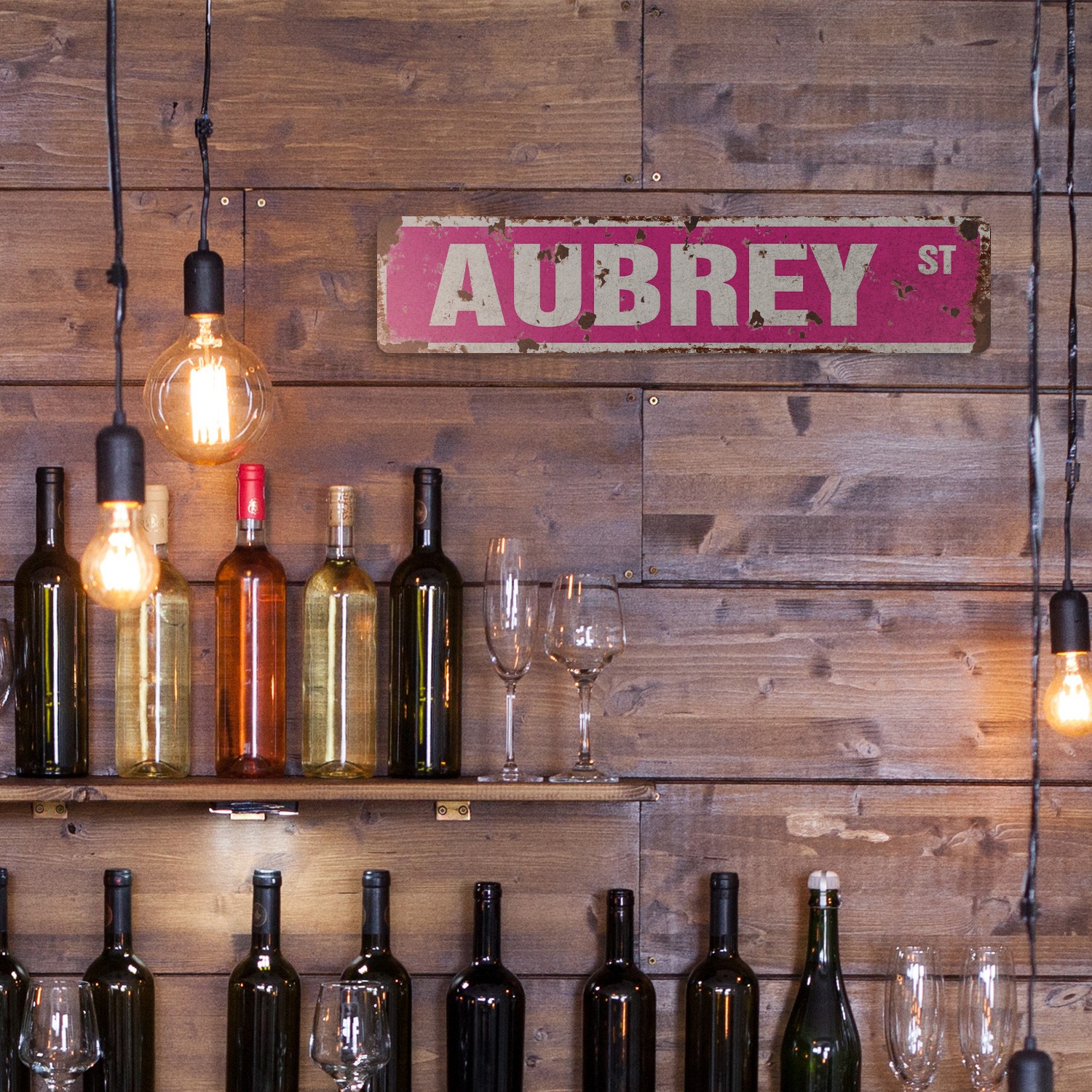 AUBREY Vintage Style Rustic Street Sign Childrens Name Room Metal Road Sign