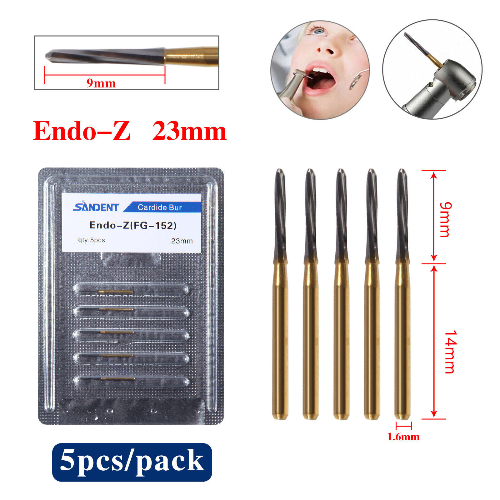 1 box Dental Surgical Endo-Z Bur Carbide Tungsten Finishing cutter FG 23mm USA