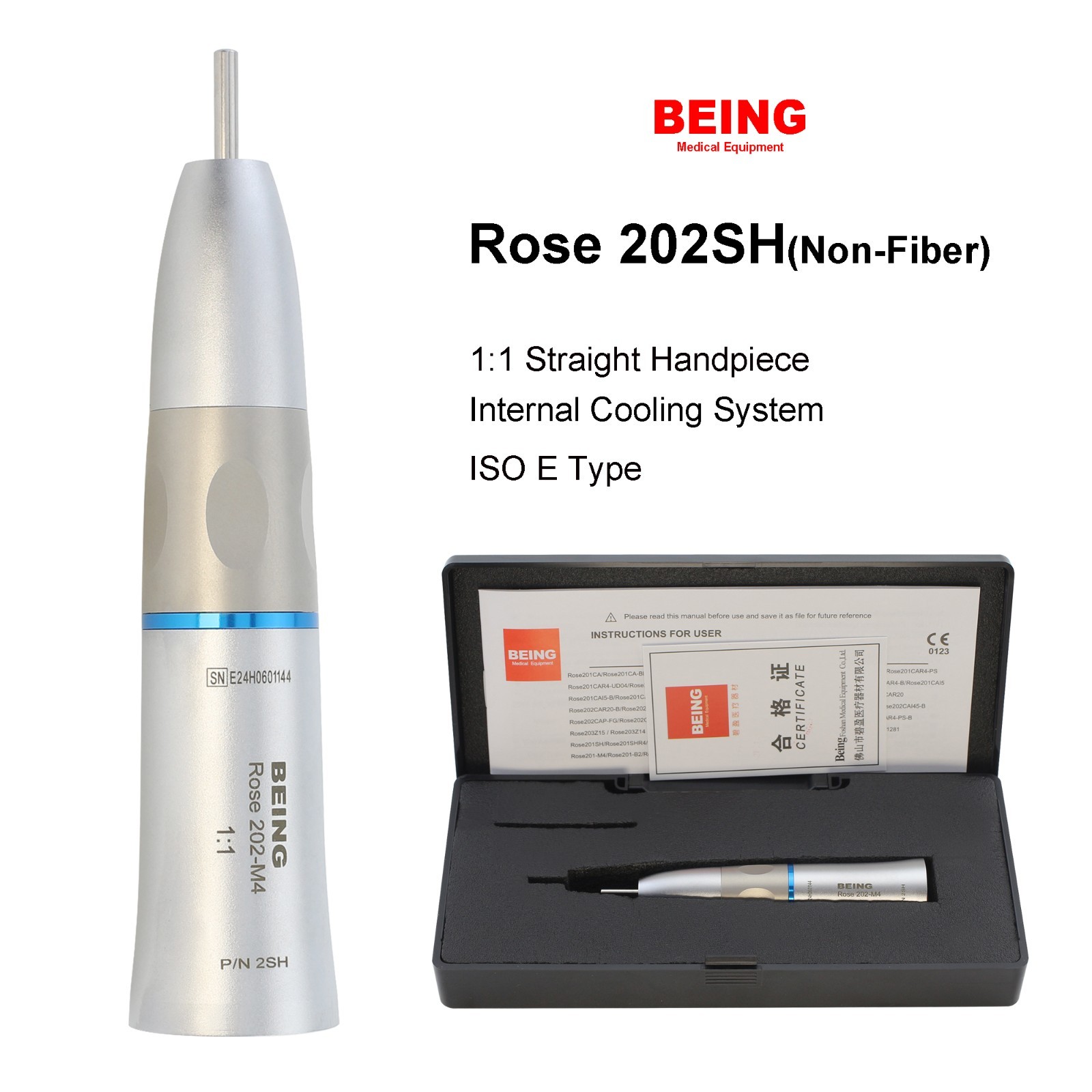 BEING Dental Low Speed Handpiece Contra Angle Air Motor 4H Straight NoseCone 202