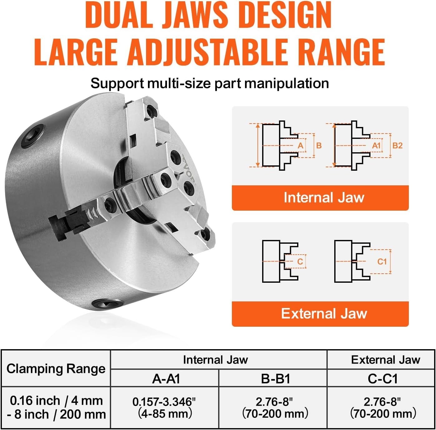 8» 3-Jaw Self-Centering Lathe Chuck for Precision Machining – HT300 Material