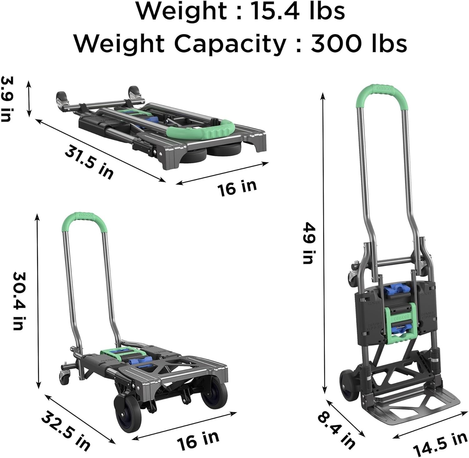 COSCO Folding 2-in-1 Hand Truck, 300 lb. Capacity, Multi-Position- FREE SHIPPING