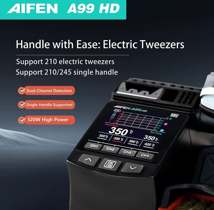 AIFEN–A99 HD Precision Tweezers With 210/245 Soldering Station FULL SET