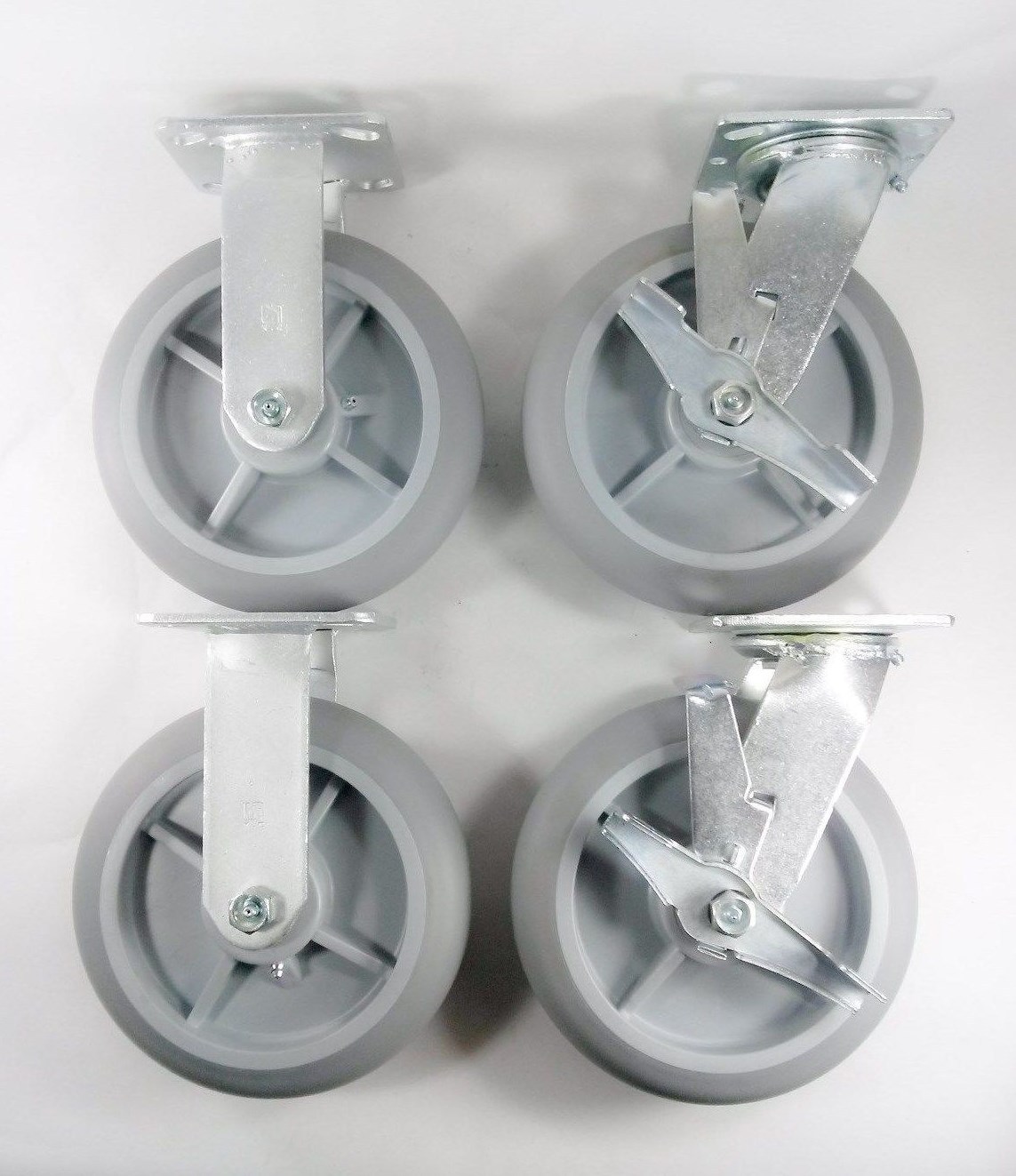 8″ x 2″ Non-Marking Rubber Caster – Rigid (2EA) & Swivel with Brake (2EA)