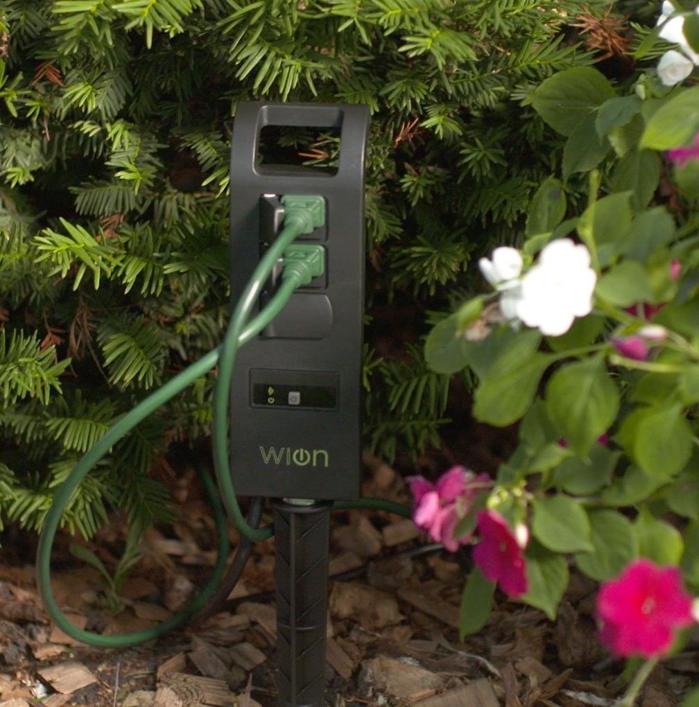 WiOn 50053 Outdoor Wi-Fi Plug-In Yard Stake With Smartphone Or Tablet Black