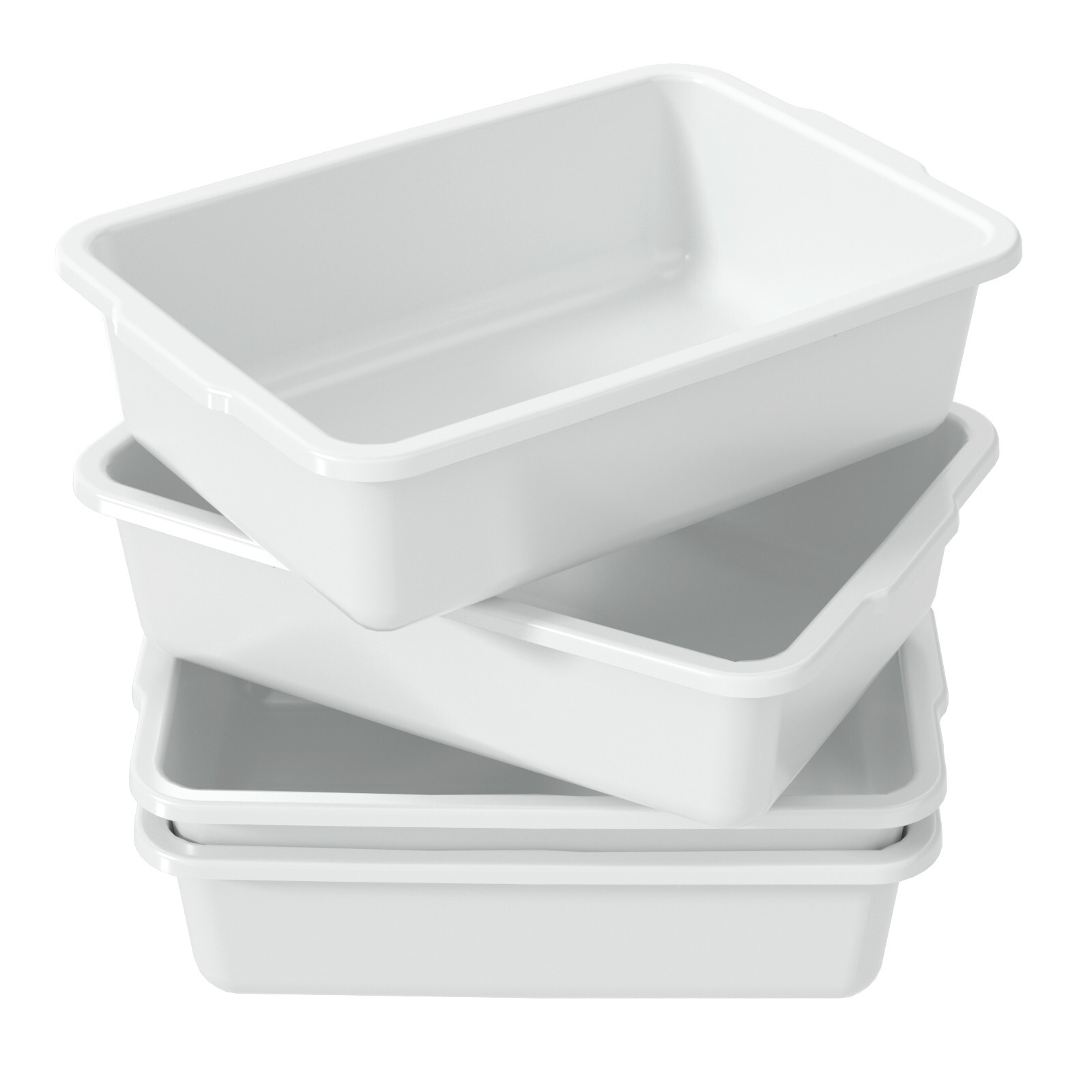 22 L Plastic Large Commercial Bus Tubs, 4-Pack Utility Tote Bus Box, White