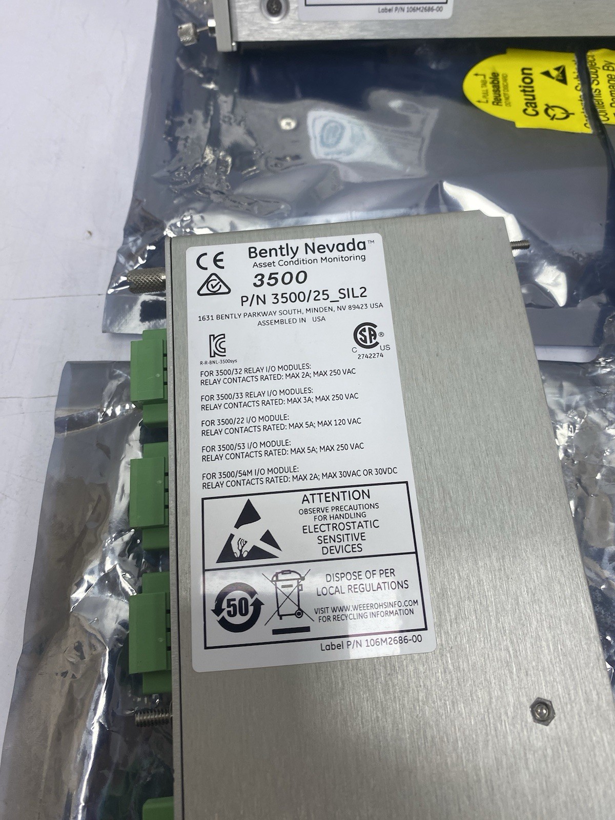 BENTLY NEVADA 3500/25_SIL2 KEYPHASOR I/O MODULE 125800-01 + 149369-01 Set
