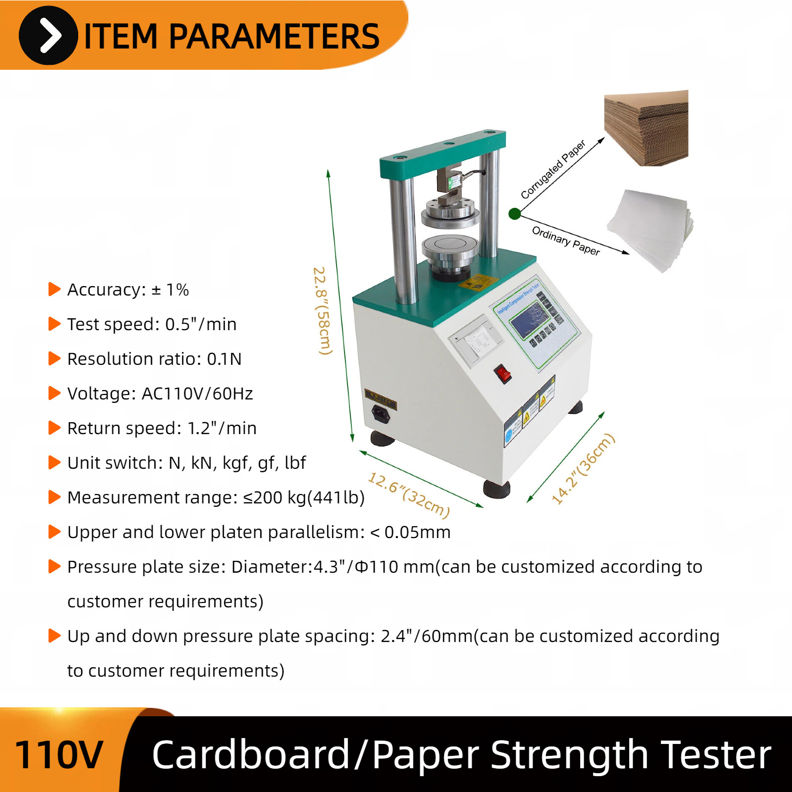 Paperboard Strength Testing Machine 110V 200W for Edge/Ring Crush & Burst Tests