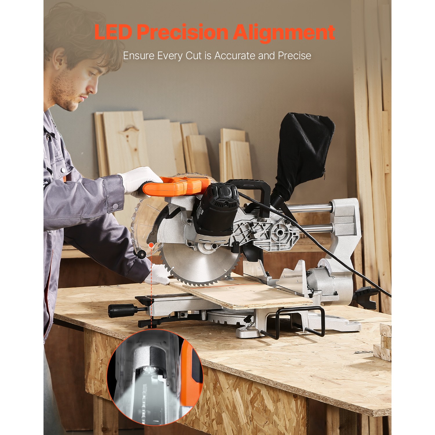 Sliding Compound Miter Saw 10-In Blade 15 Amp Motor Corded Double Bevel 60-Tooth