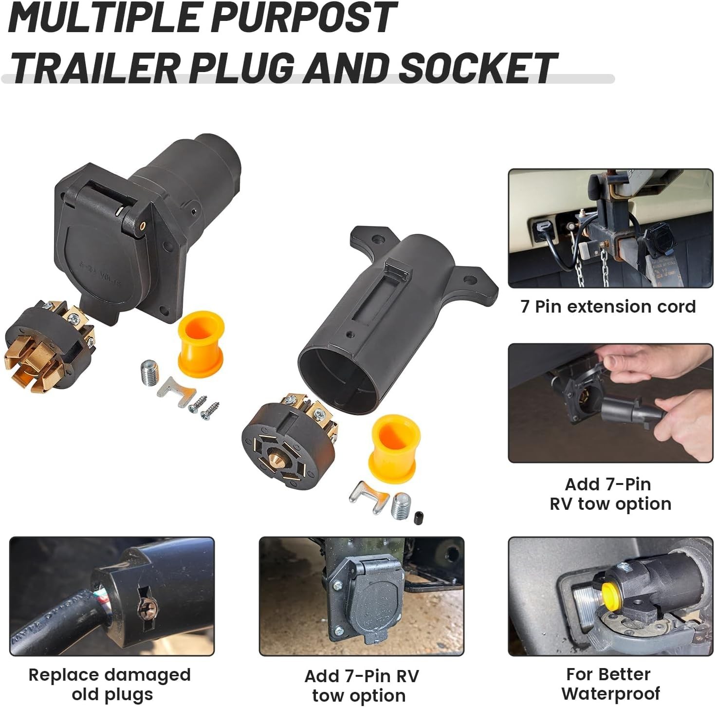 MECMO RV 7 Pin Male & Female Trailer Connector, Vehicle Side & Trailer End 7 Way