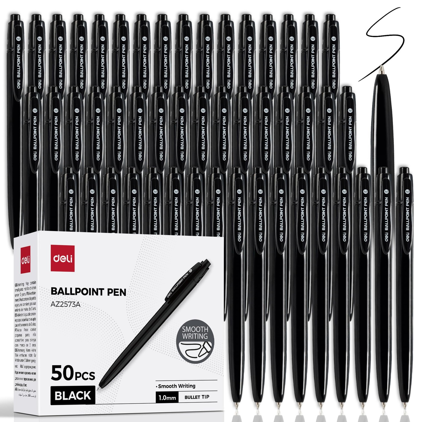 deli Pens Bulk, 50 Pcs Retractable Ballpoint 50 Count (Pack of 1), Black