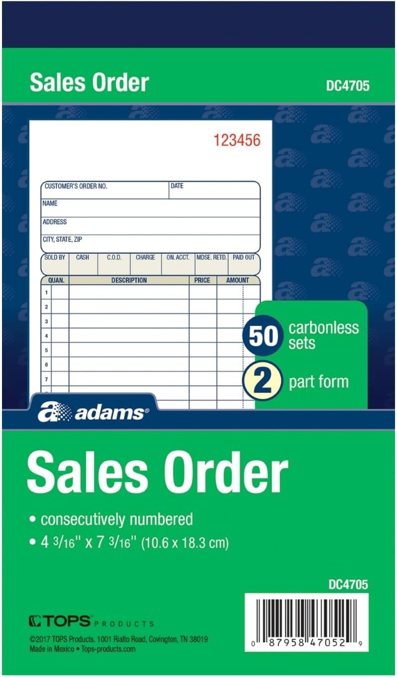 Adams DC4705 Multipart Sales Order Pad, 12 Lines, 4.19 x 6.69, 50 Forms, 12 PK