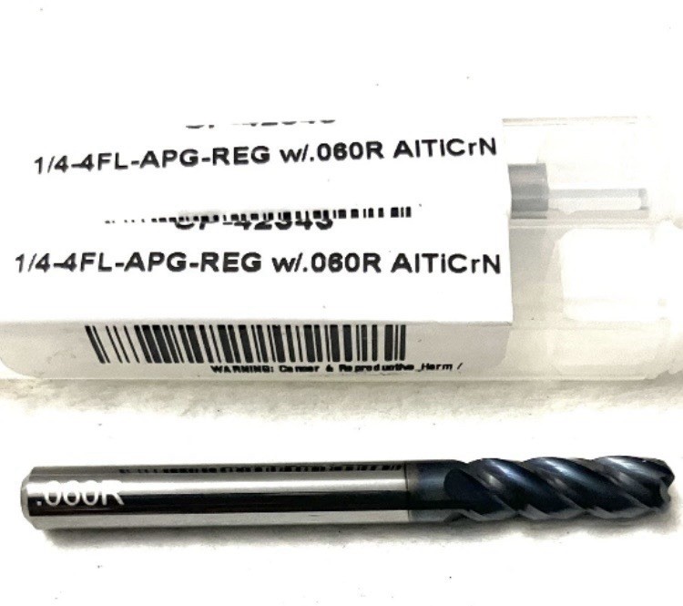 1/4″ 4FL Corner Radius End Mill .06R Solid Carbide AlTiCrN Carbide Plus CP-42343