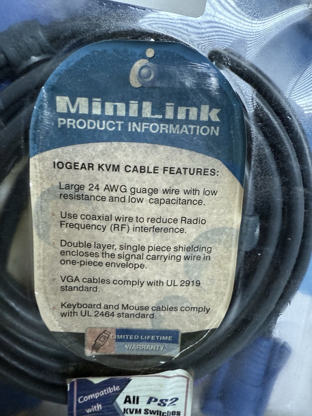 IOGEAR MiniLink 6′ PS2 KVM Switch Cable, 406723 Package Not Perfect
