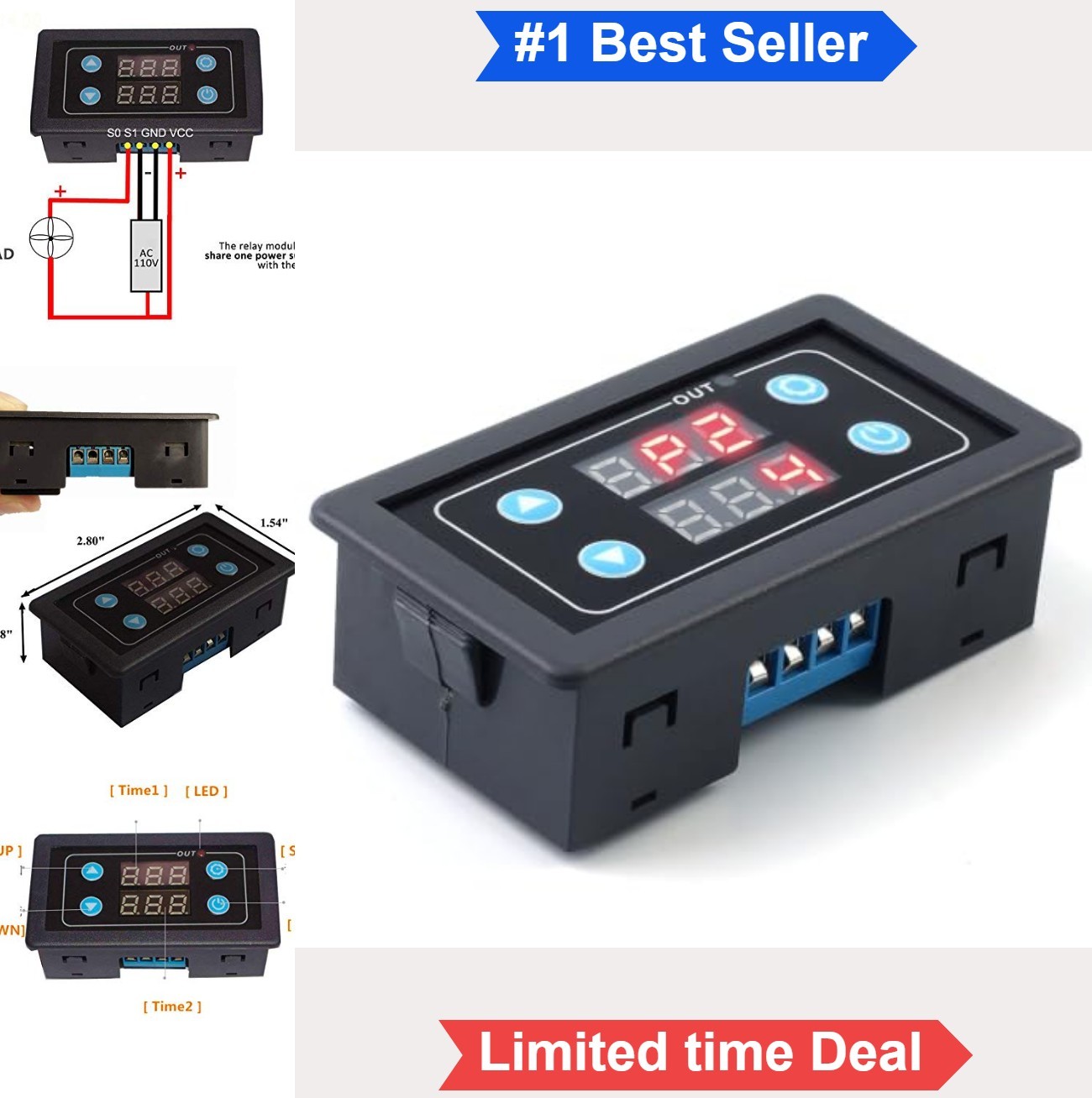 AC 85-265V Timer Delay Relay Module 0-999s/min/h Digital LED Cycle Switch for