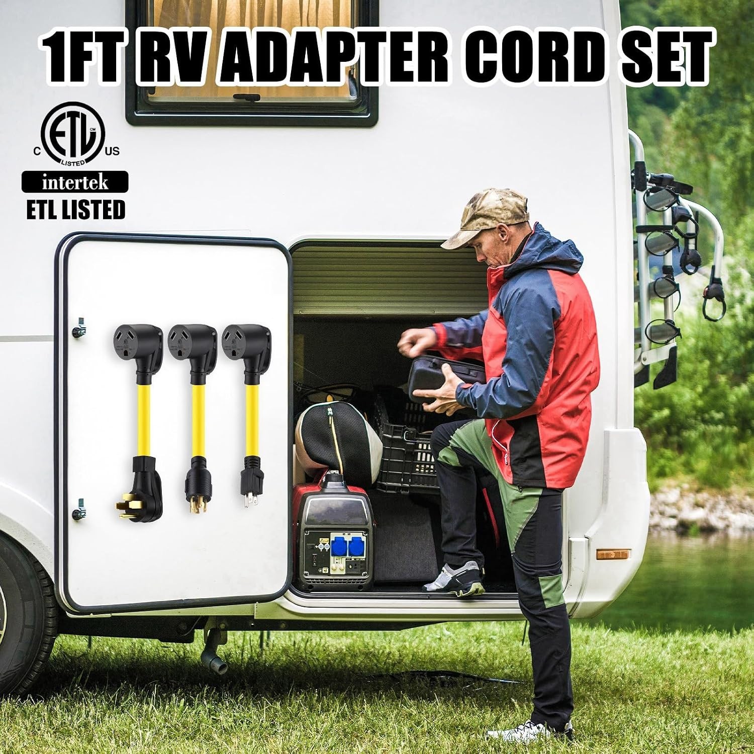 3 Pcs RV Generator Adapter Cord Kit, 14-50P/5-15P/L14-30P to TT-30R, 50A to 30A,