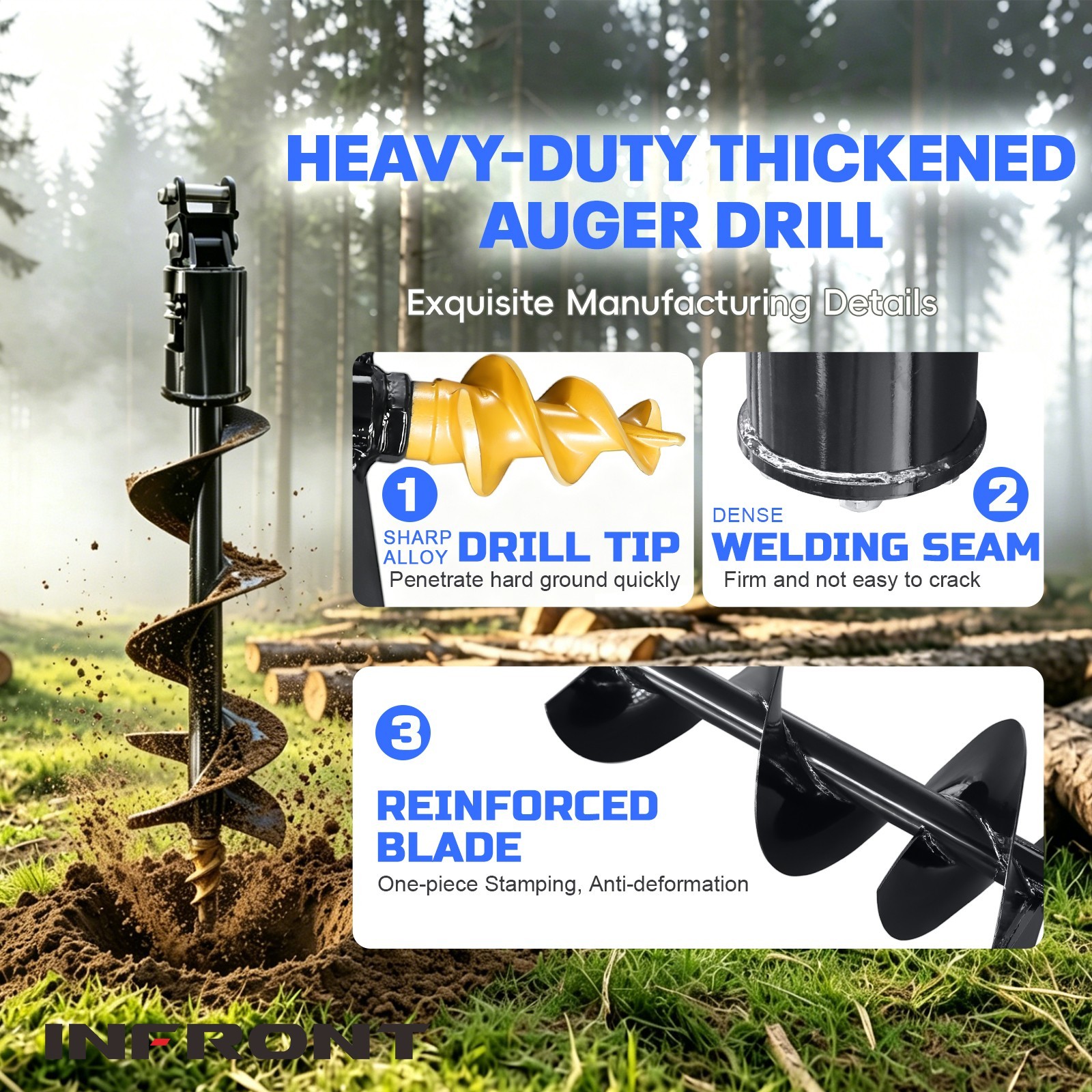 100cm Hydraulic Auger Post Hole Drill Attachment for 1-1.8 Ton Mini Excavator