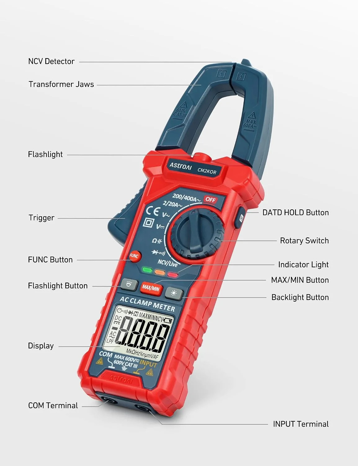 AstroAI Digital Clamp Meter Multimeter 2000 Counts Amp Voltage Tester Auto-rangi