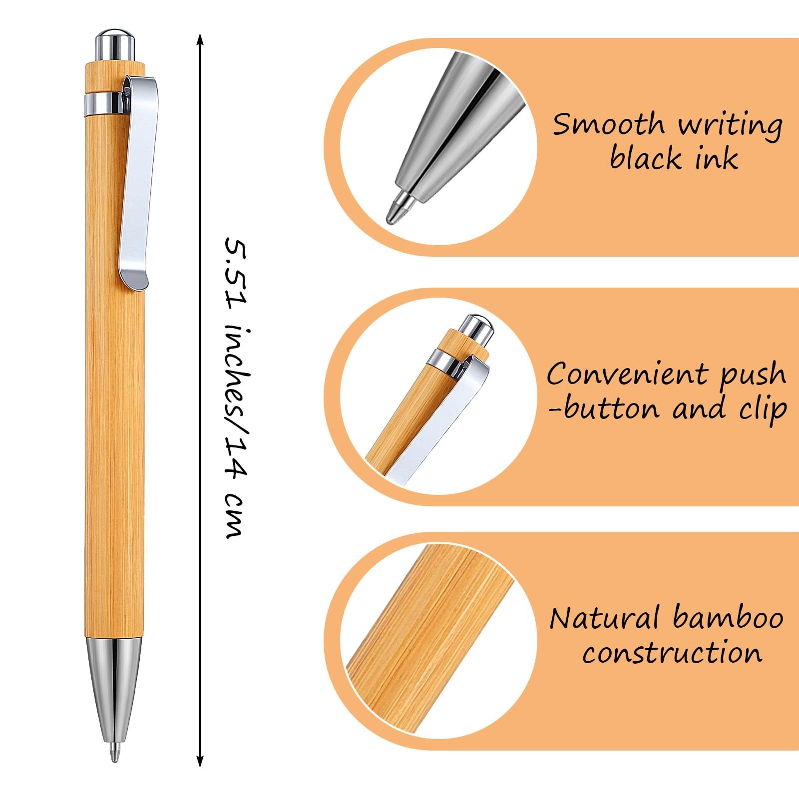 50Pcs Bamboo Pens, Bulk Wooden Pens, Engraving Wooden Ballpoint, Wood Natural…