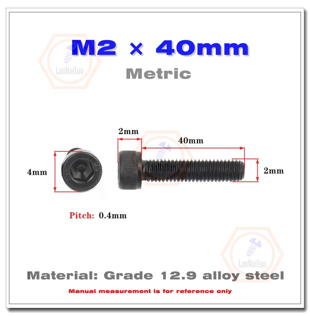 New M2-0.4 Allen Hex Socket Cap Head Screw Black Alloy Steel Class 12.9 DIN912