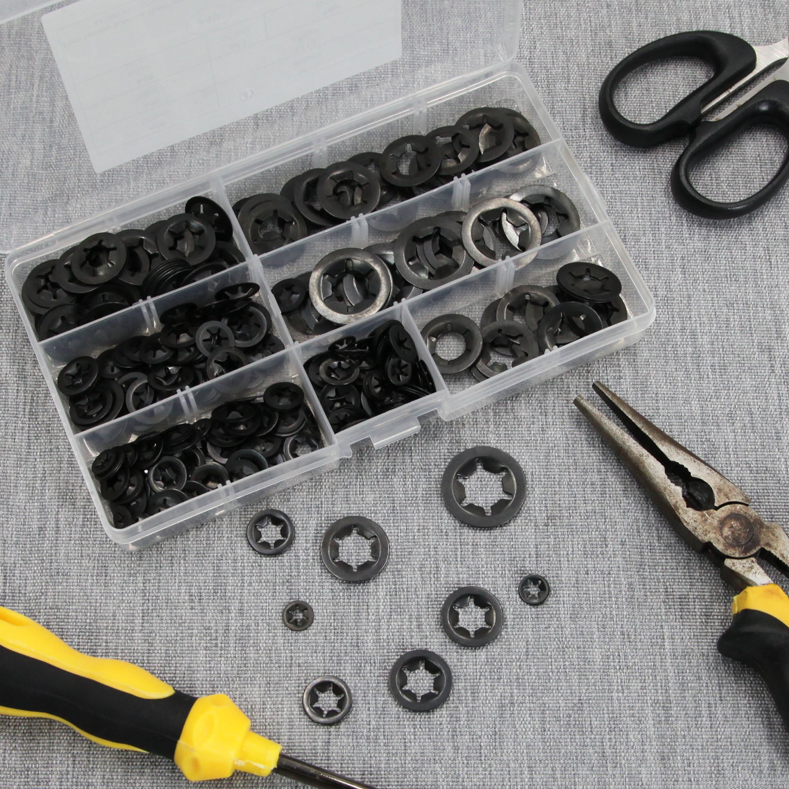 340pcs Assortment Internal Tooth Star Lock Spring Quick Washer Push On Speed Nut