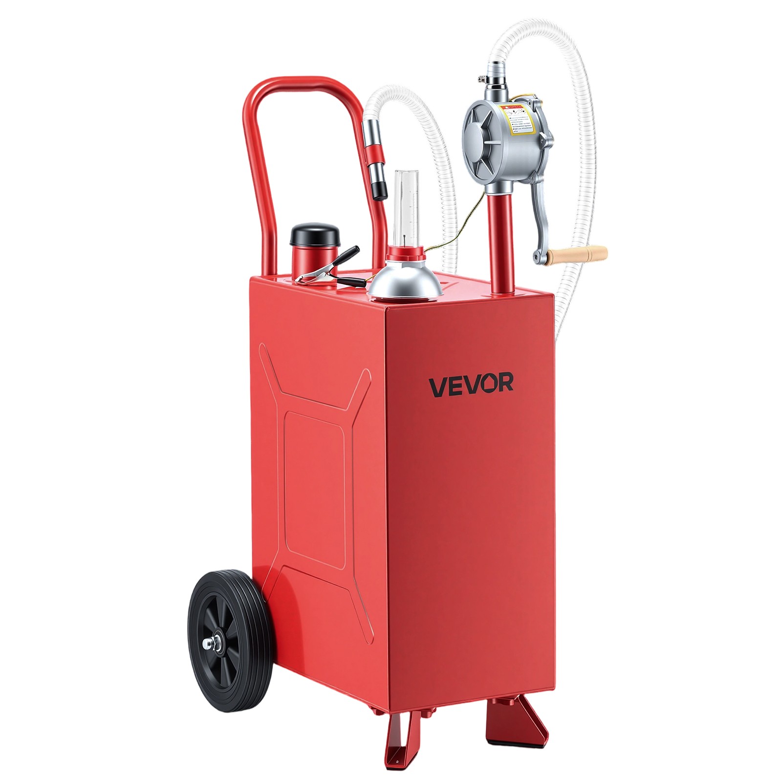 VEVOR 15 Gal Fuel Gas Caddy Portable Storage Tank with Manual Pump Wheels Red