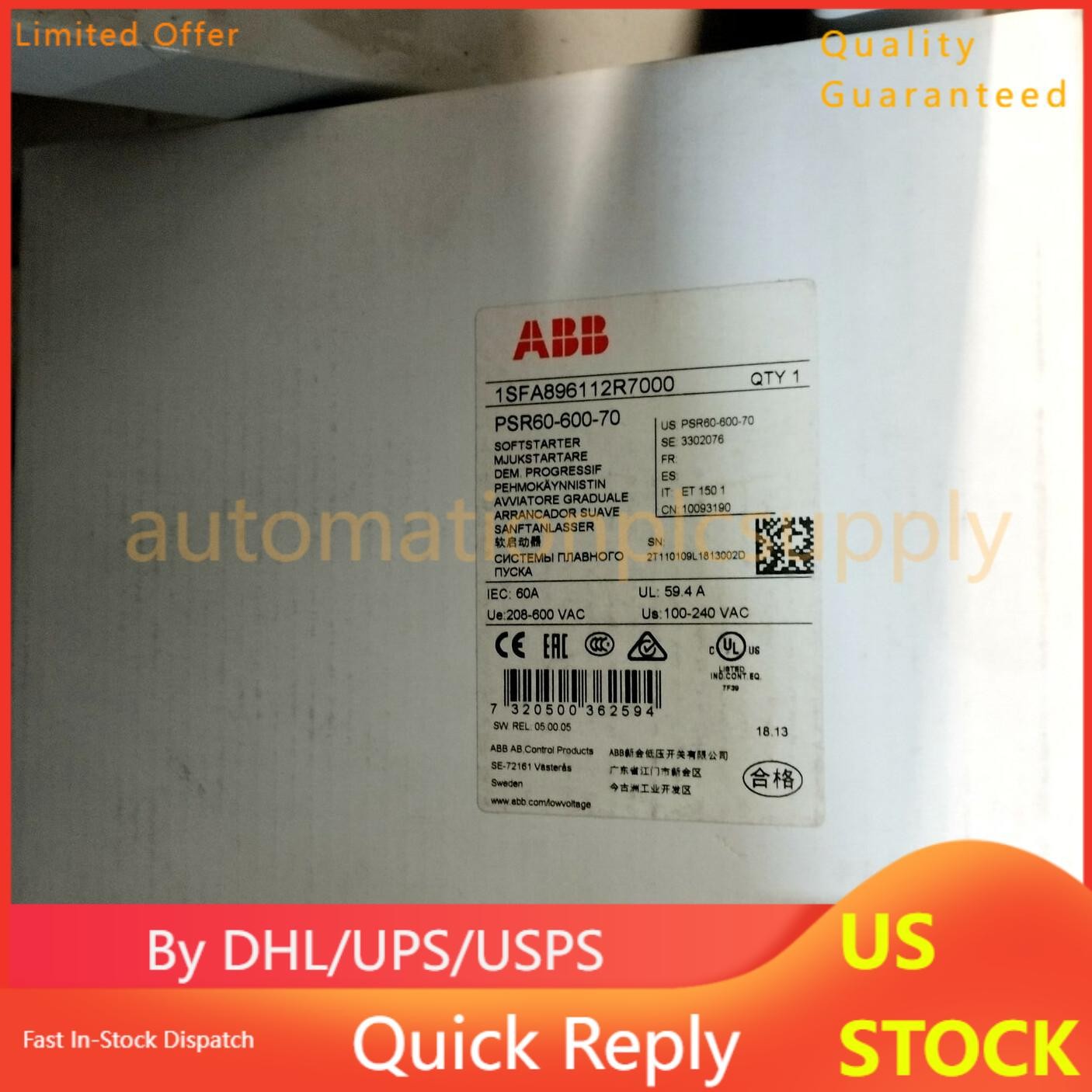 ABB PSR60-600-70 ABB Soft Starter PSR60-600-70 Brand New Fast Shipping 1pcs