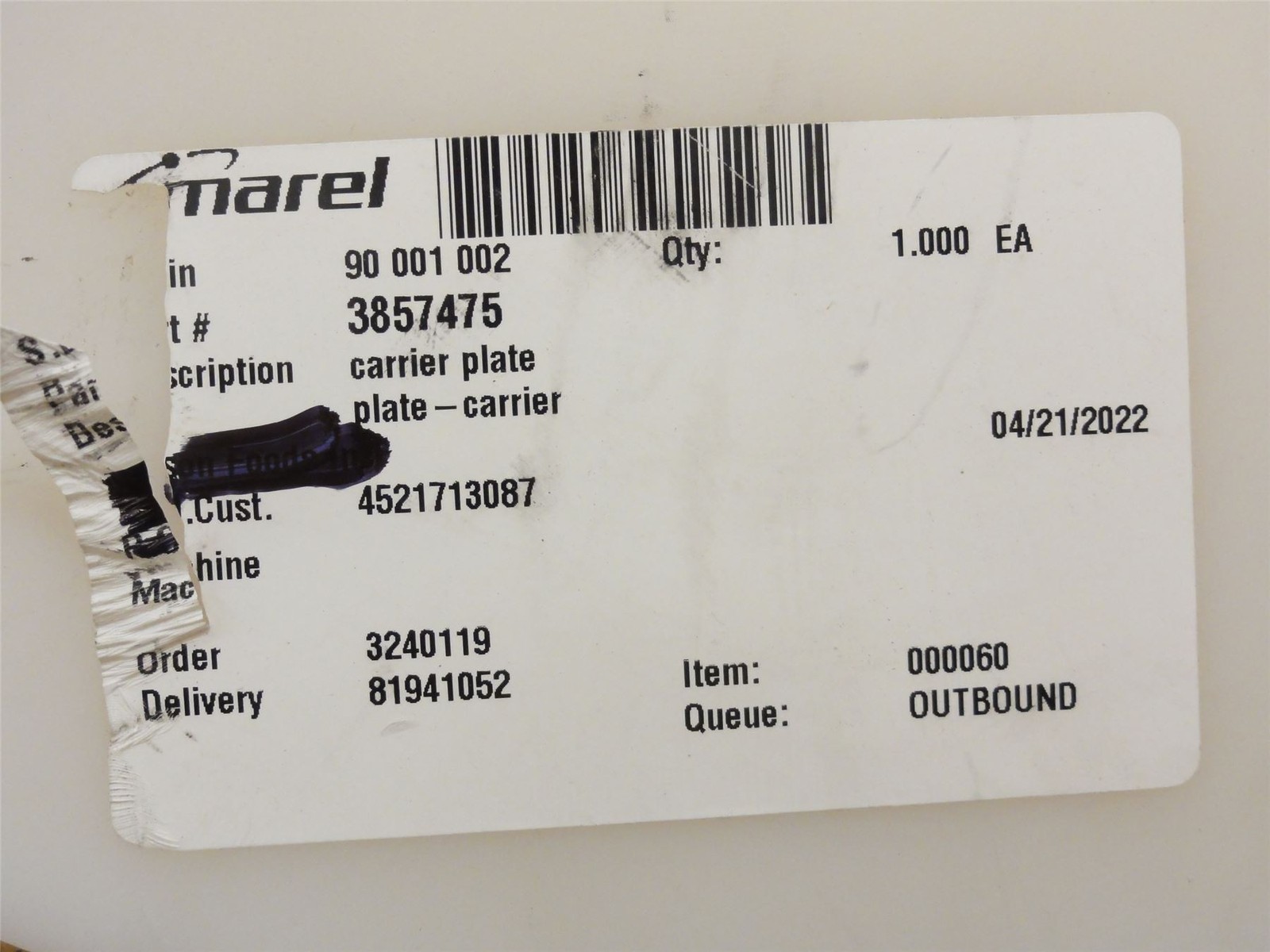 254475 Old-Stock; Marel 3857475 Neck Cracker Module Plate Carrier