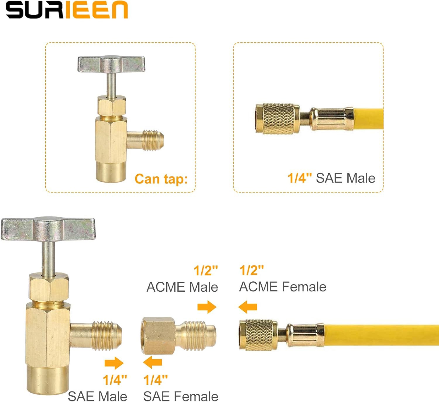 Automotive R134A Puncture Style Can Tap Valve & Tank Adapters AC Charging