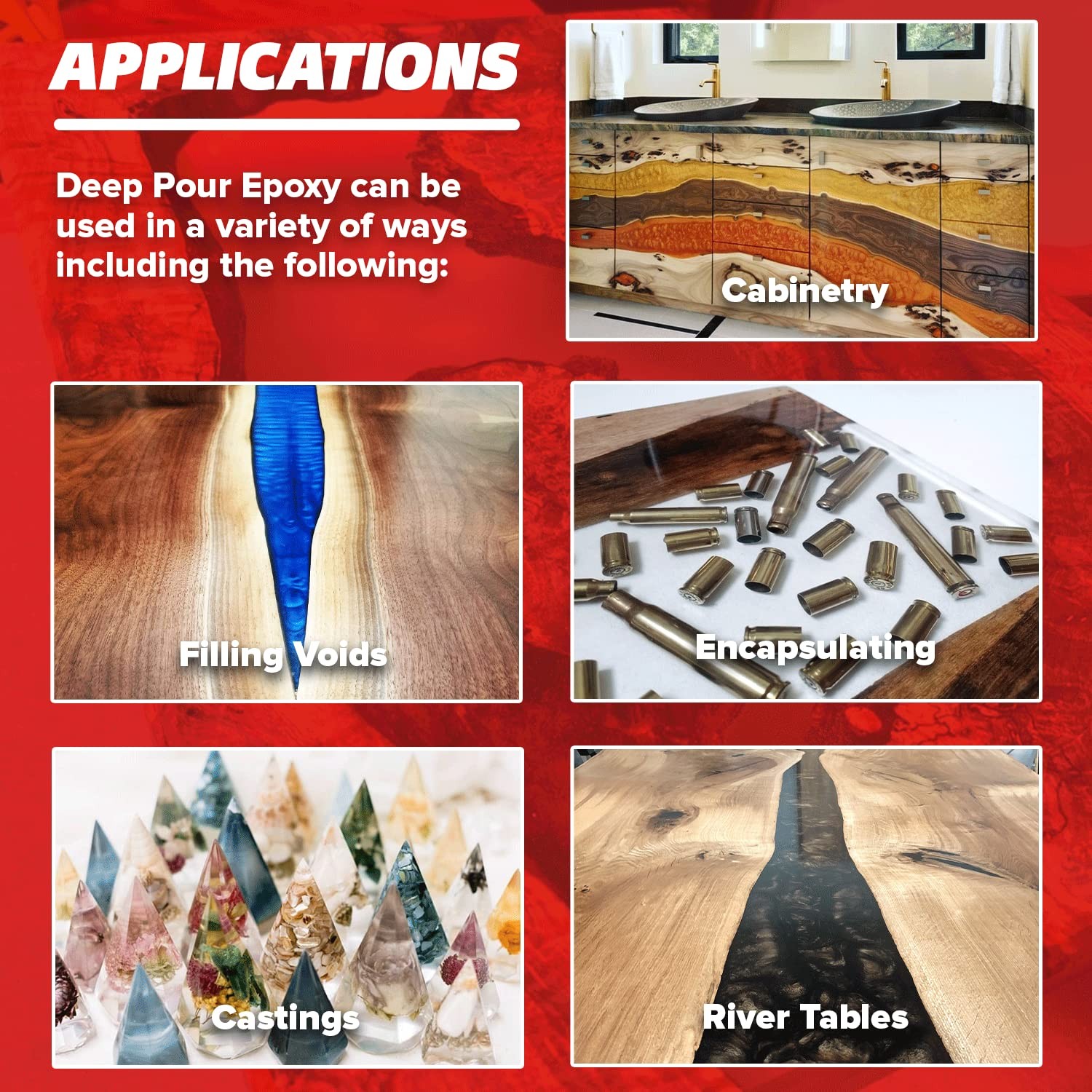 Deep Pour Epoxy Resin Kit 1.3 Quart Crystal Clear – Max 1″ Casting Thickness