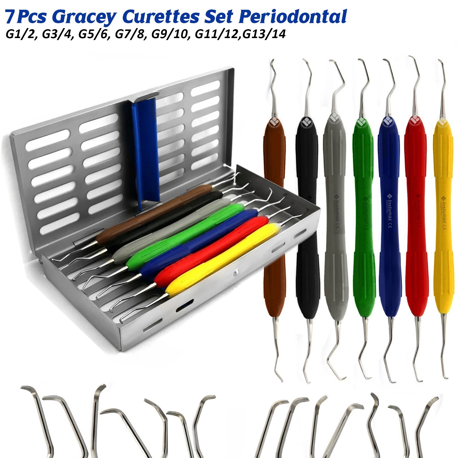 Kit de 7 Curetas Gracey Instrumentos Periodontales para Higienistas 1/2 a 13/14