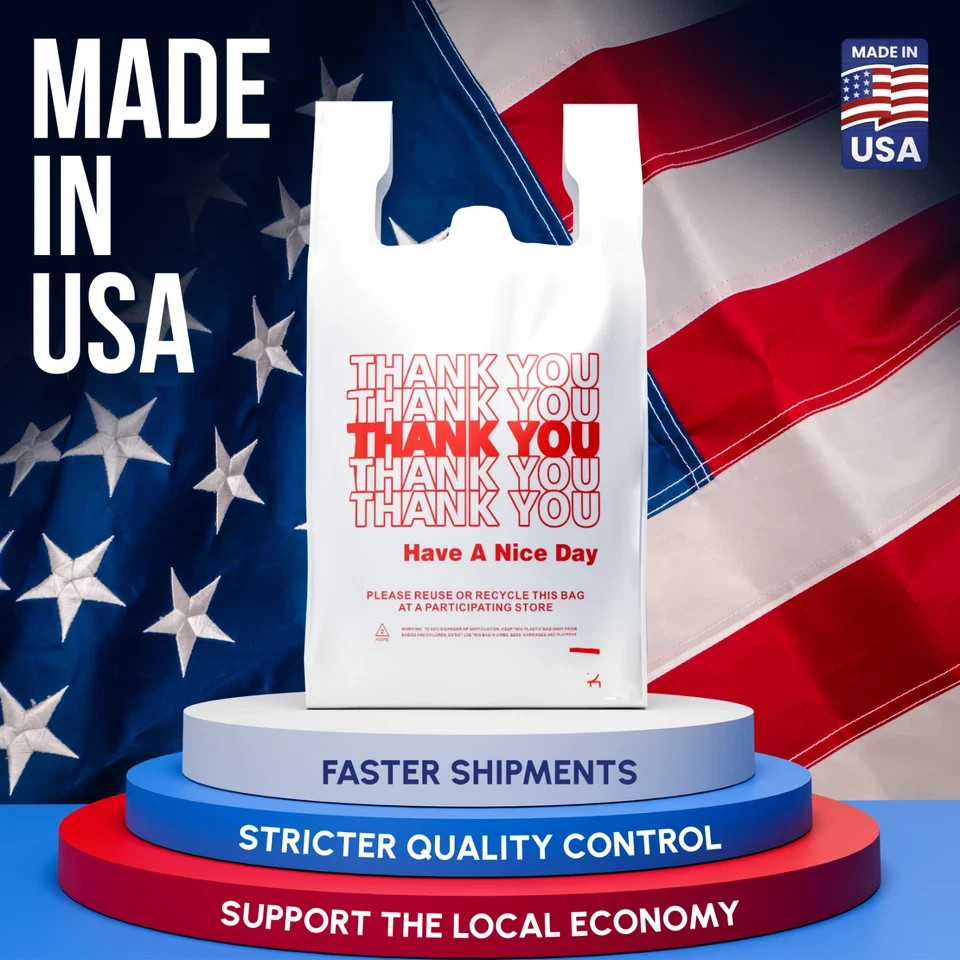 Bags 1/6 Large 21 x 6.5 x 11.5 “Thank You” T-Shirt Plastic Grocery Shopping 0.59