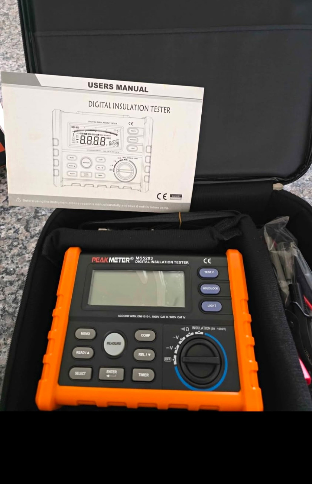 PEAKMETER MS5203 Insulation Tester Megohmmeter 50-1000V 0-99.9GΩ