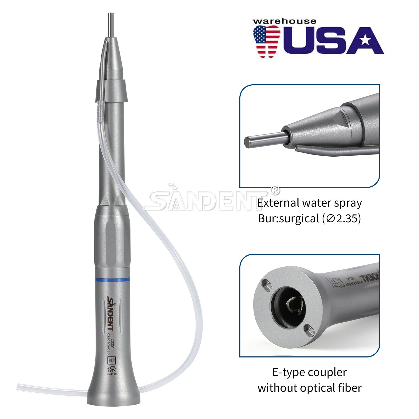 SANDENT Dental Surgical Straight Handpiece 1:1 Direct Drive Micro Surgery E-type