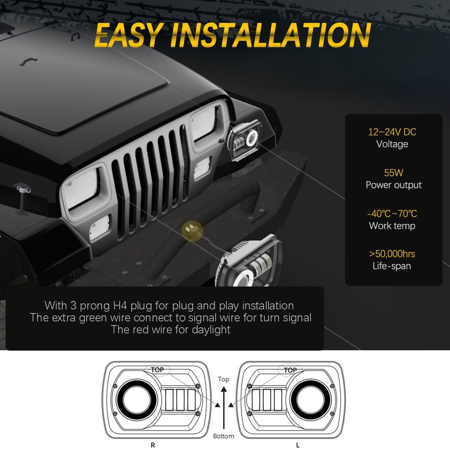 5×7 LED Headlight 7×6 H6054 Headlights with Blue Halo Amber Turn Signal Compa…
