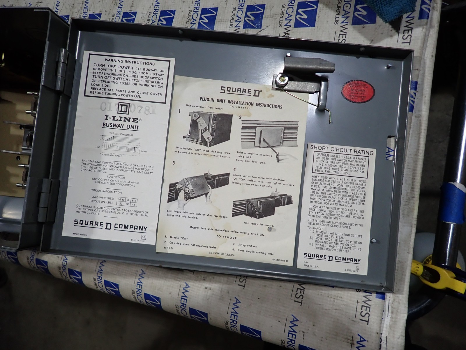 Square D PQ3603G 30 amp 600v 3p 3w Fused Busway Switch Bus Plug Ser 3 BP608