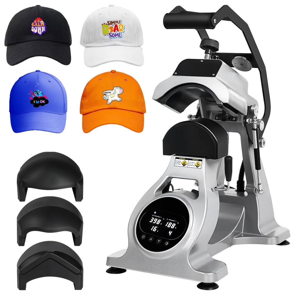 Dual Heater Hat Heat Press Semi-Auto Open Printing Cap Machine w/Laser Alignment