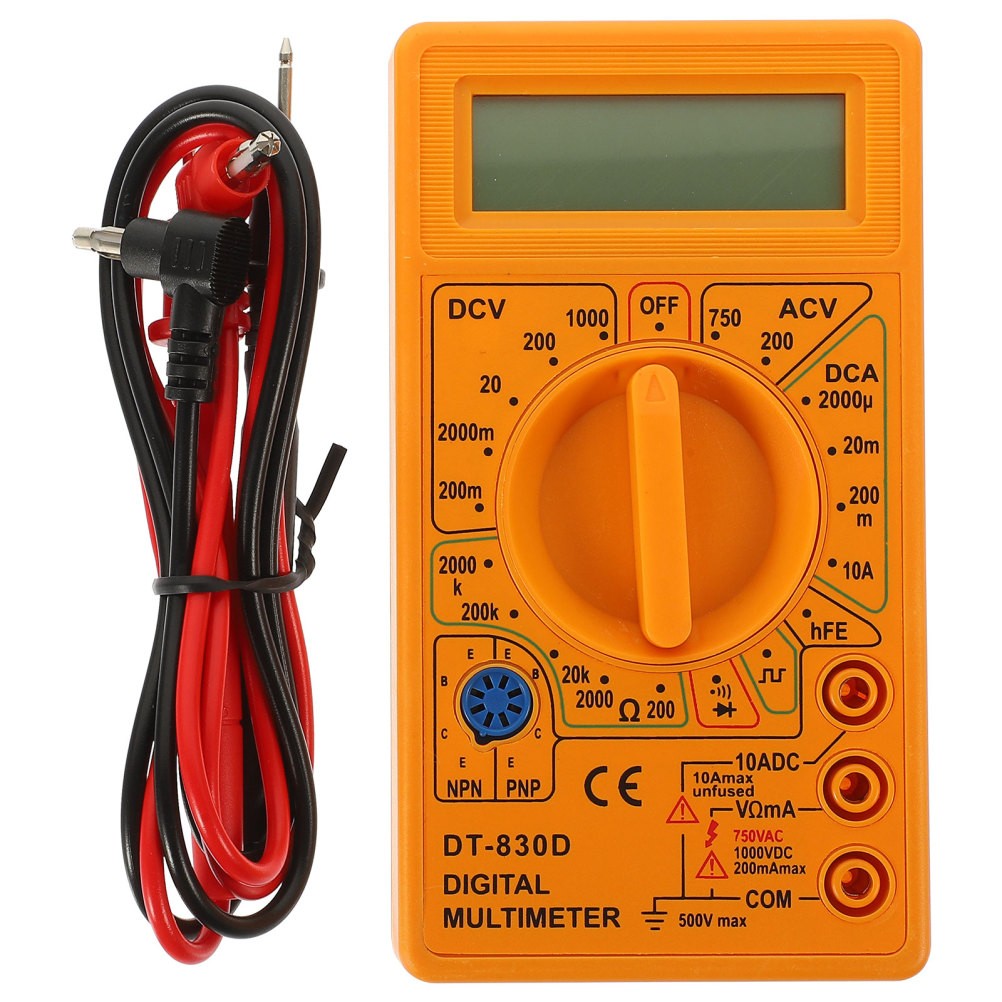 Multitester Yellow Digital Test Tool with LCD Display and Safety Double Fuse