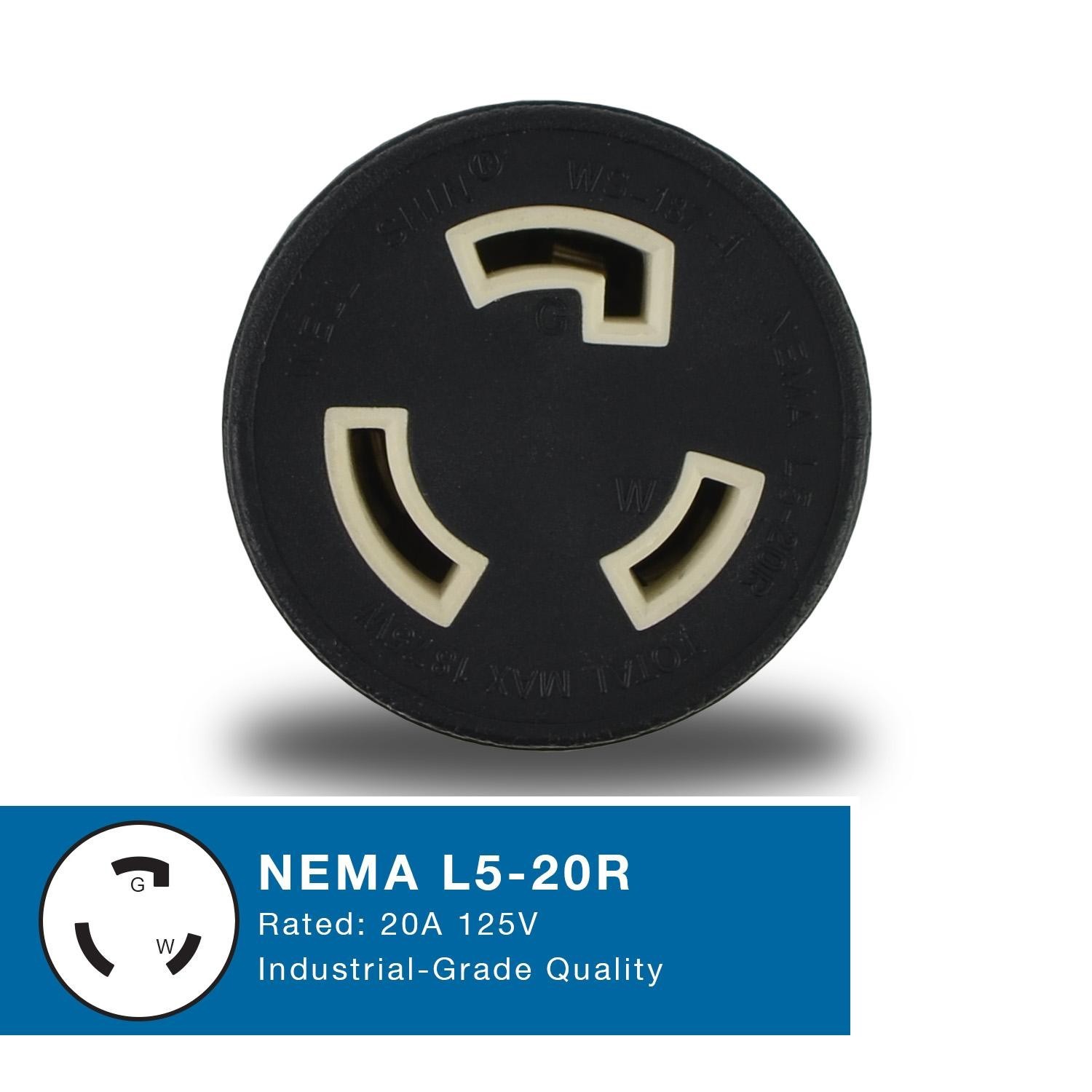Conntek 30221-BK Plug Adapter NEMA 5-15P to L5-20R