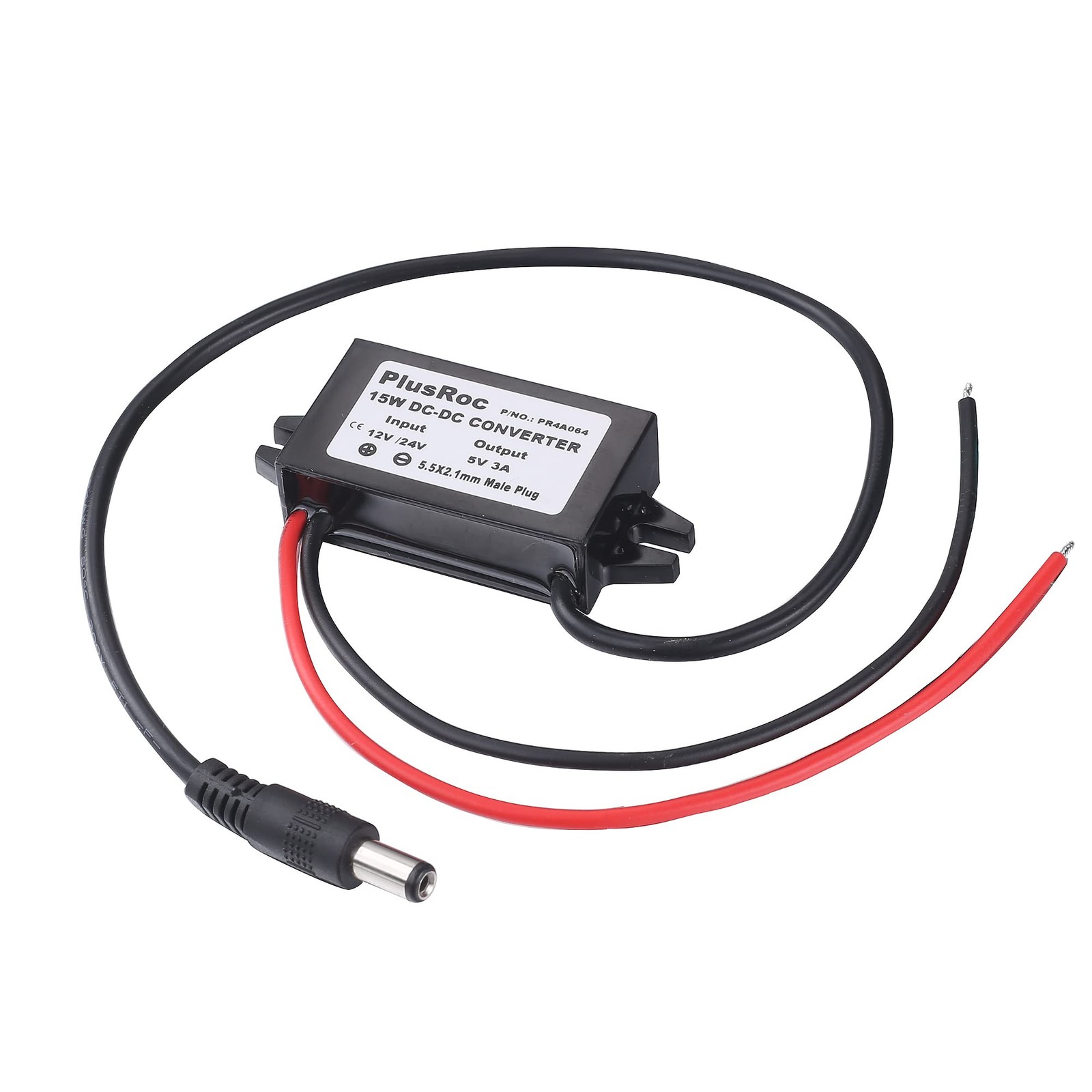 Waterproof DC 12V/24V to 5V 3A Converter, 5.5×2.1mm DC Male Plug