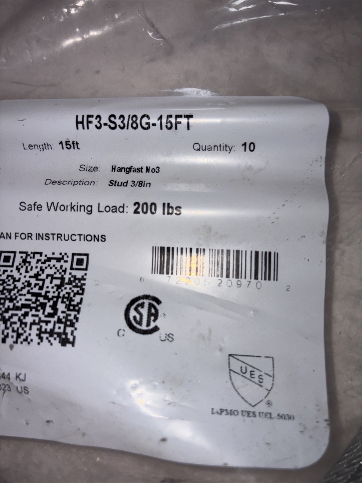 Gripple Hf3– S3/8G – 15 Foot 200 Pounds Working Load 10 Pieces