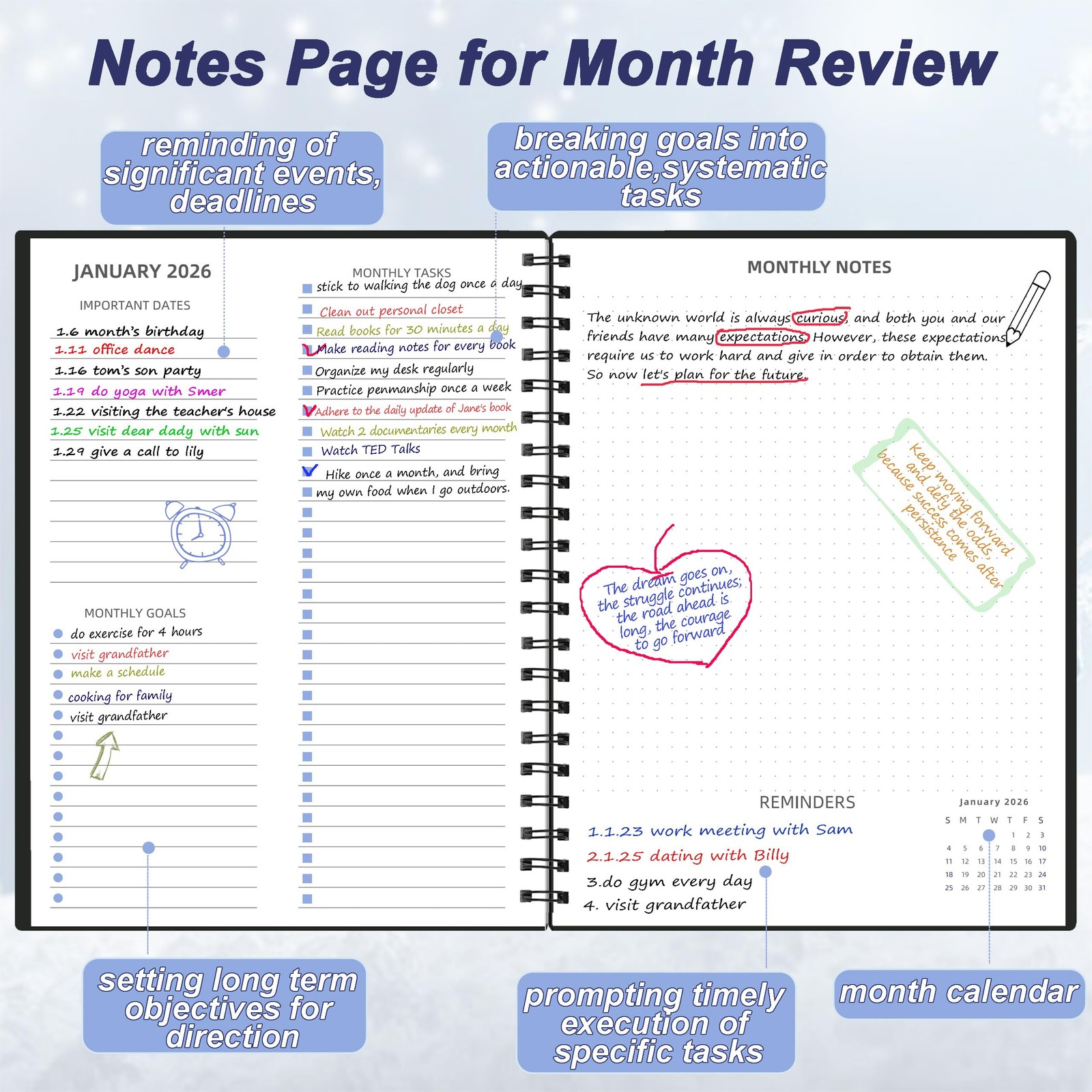 2026-2027 7.4 x 9.6 x 0.35 inches, Monthly Planner Black(Dated 2026.1-2027.6)