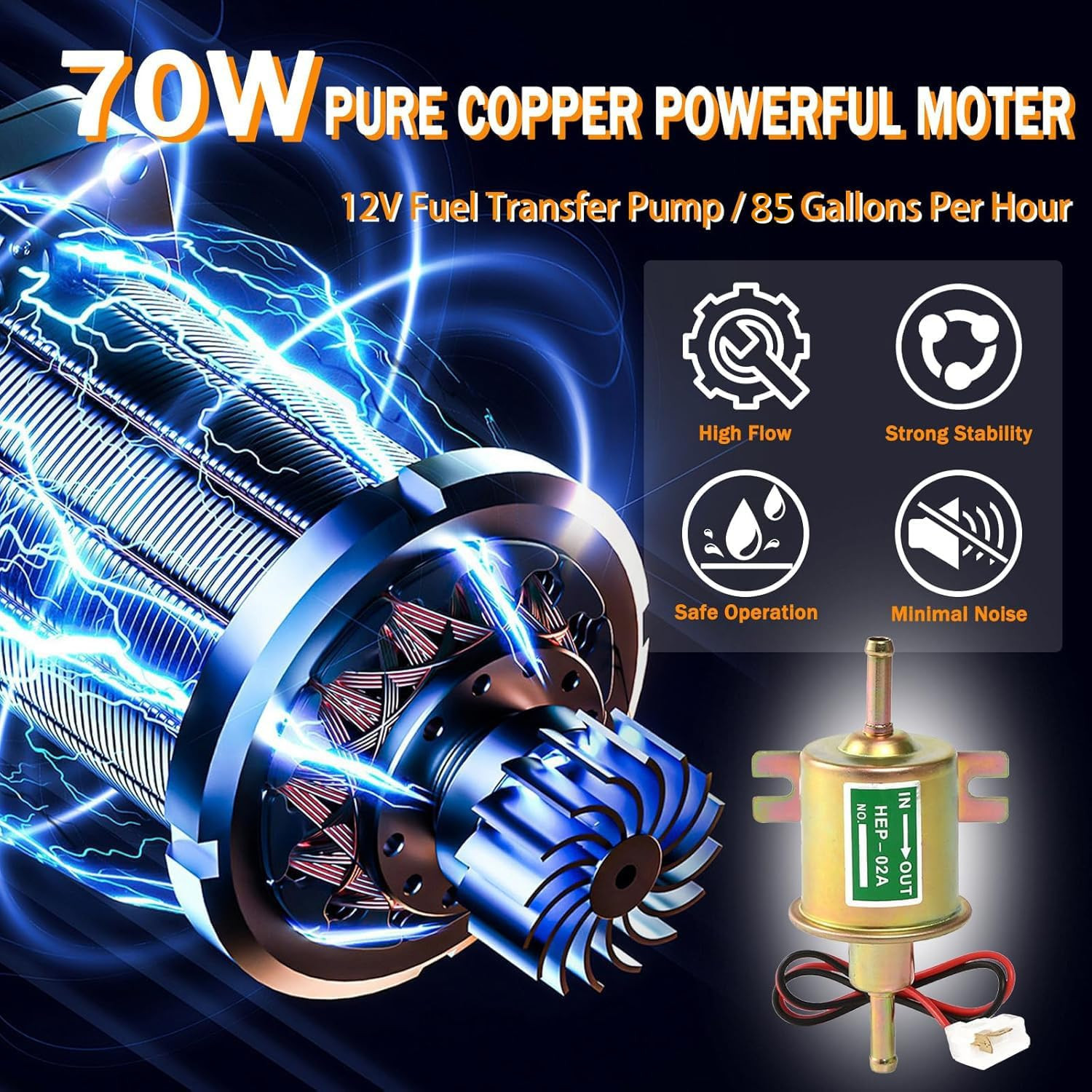 12V Fuel Transfer Pump Set,Gasoline Transfer Pump Moves 85 Gallons of Gas or Die
