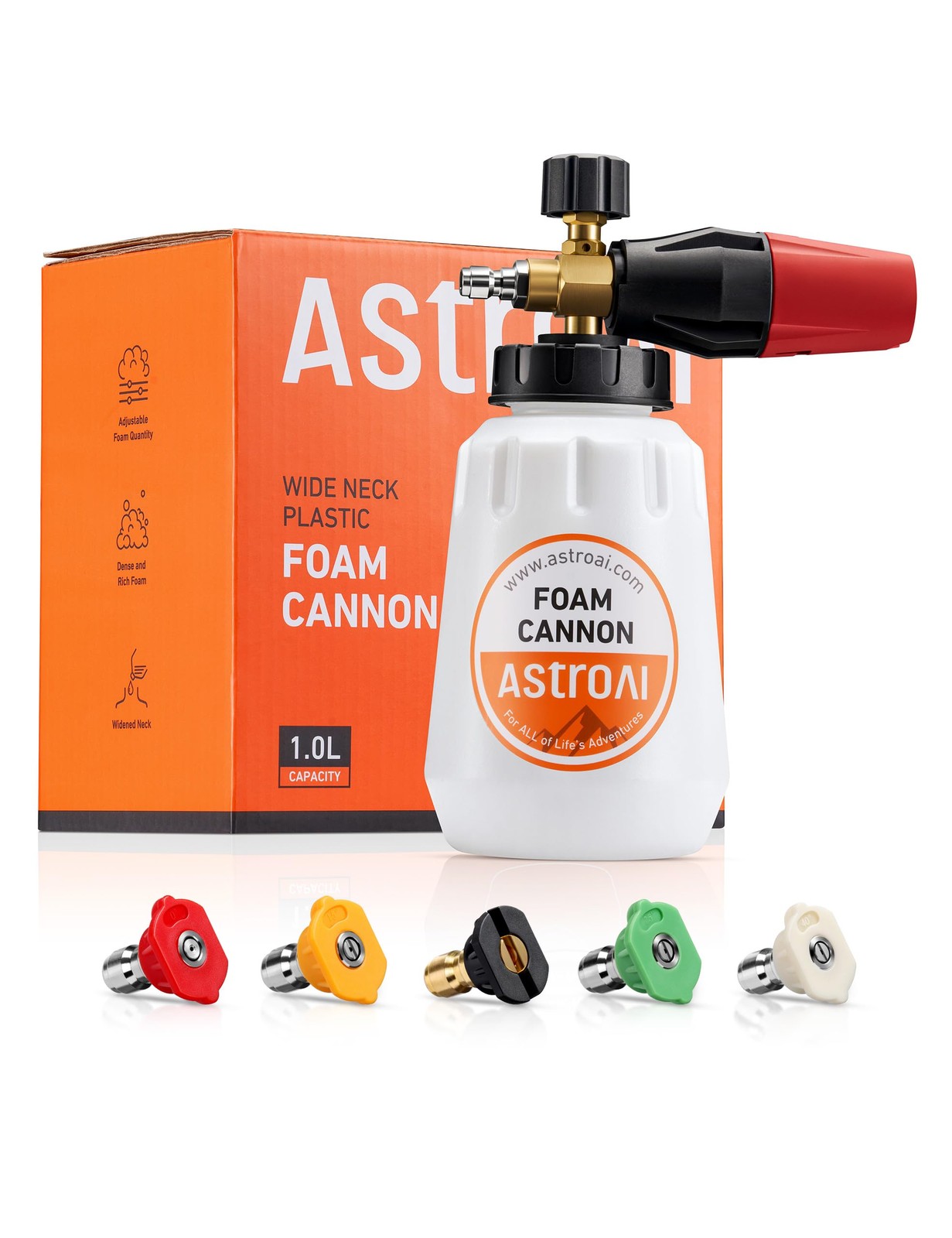 AstroAI Foam Cannon for Pressure Washer with 1/4″ Cannon+Nozzles, White