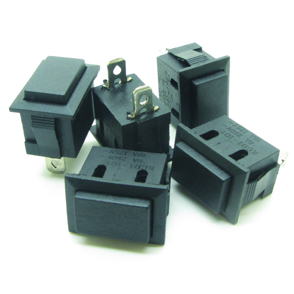 5 x Push Button Switch Black Rectangle Momentary OFF-ON 2 Pins 10A 125V 6A 250V