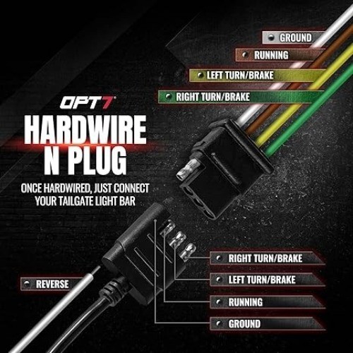 Hardwire Kit for LED Tailgate Light Bar (4.9ft 4 Pin Harness + 7 Wiring Connecto