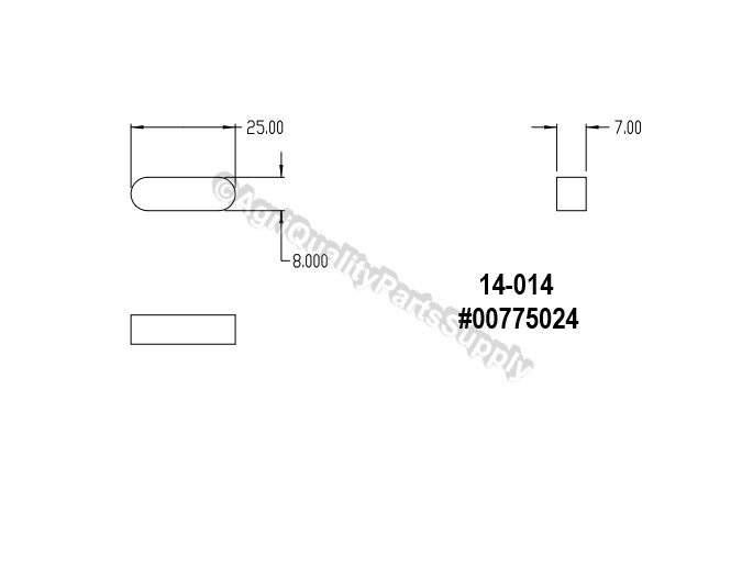 Finish mower Blade Spindle key, Servis Rhino # 00775024 Round End Key 8 x 7 x 25