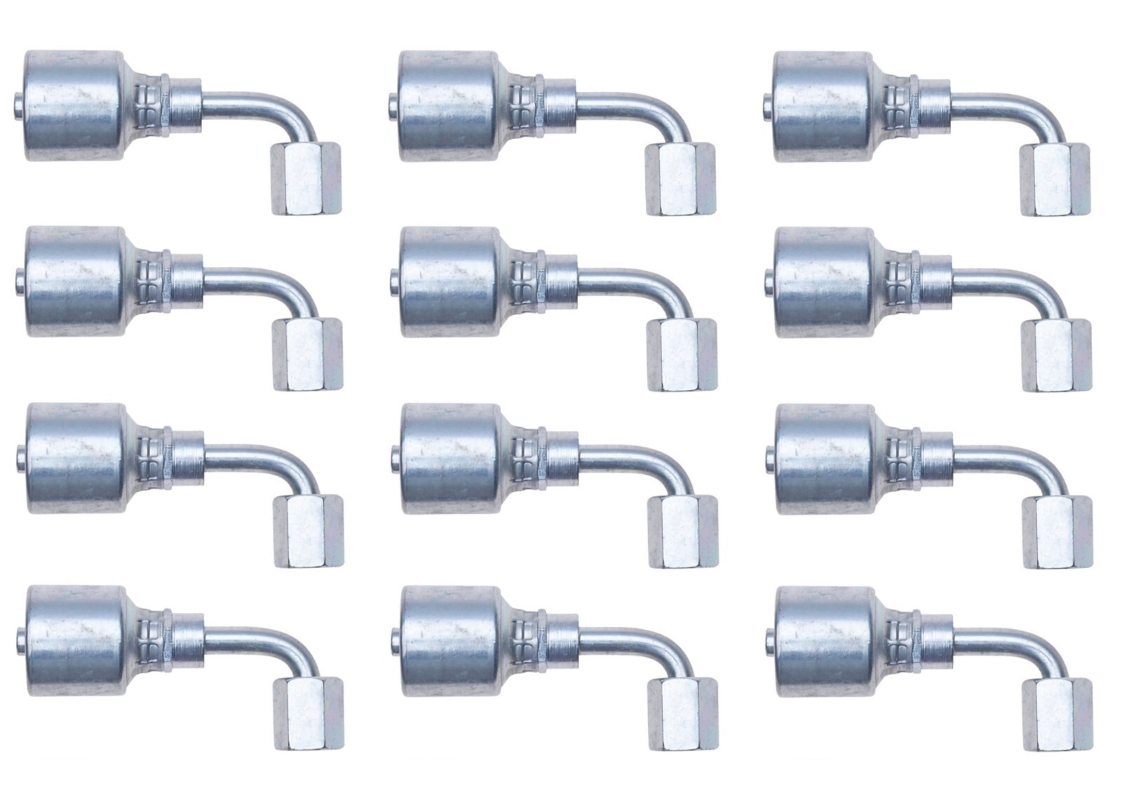 12ea, 8G-8FJX90S MegaCrimp Coupling Female JIC 37 Flare Swivel – 90 Bent Tube