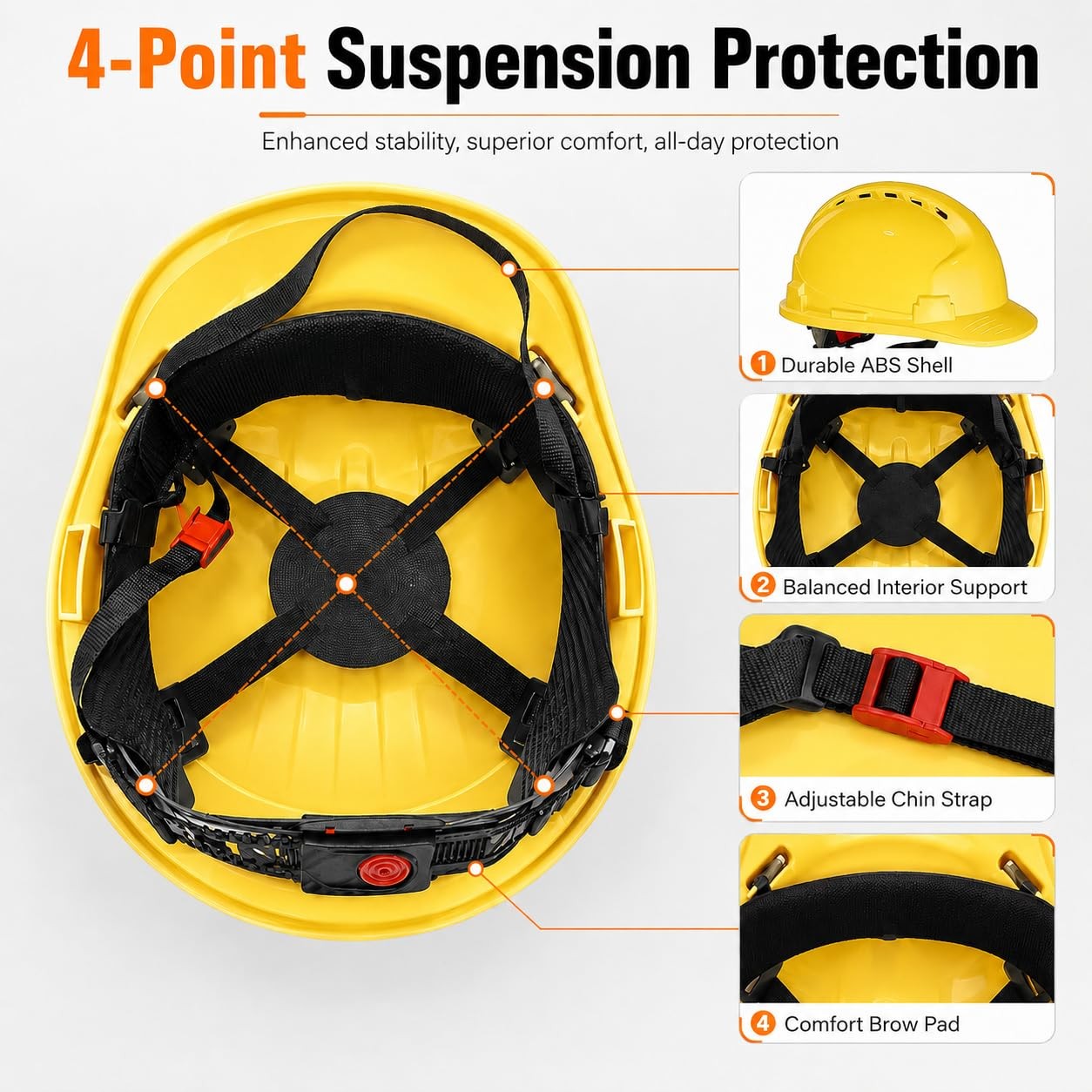 Bailiyake 4 Pt. Suspension Hard Hat Safety Vests Bulk Safety Helmets Adjustable