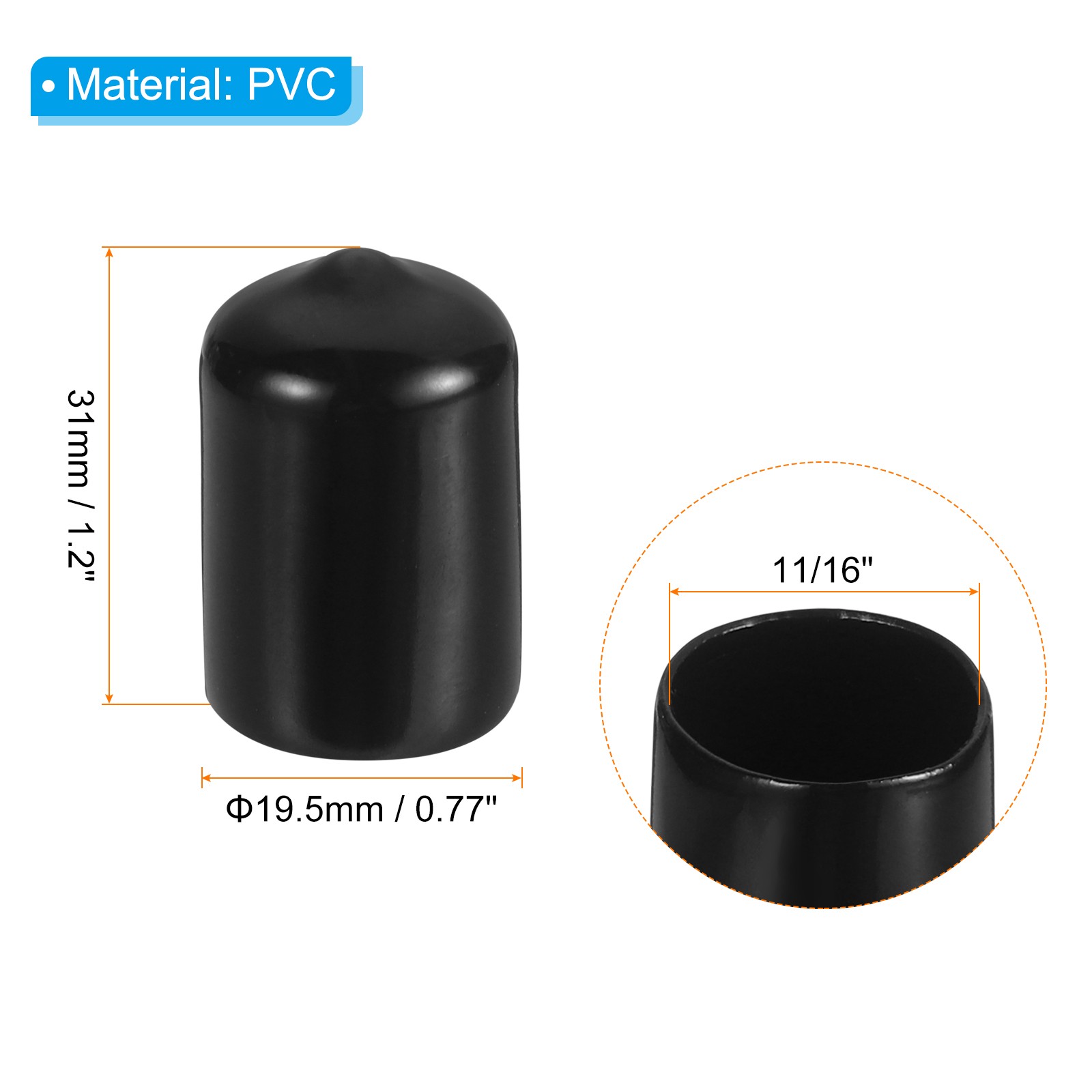 12Pack 11/16″ ID Round Rubber End Caps Flexible Rubber Bolt Covers Cap Black