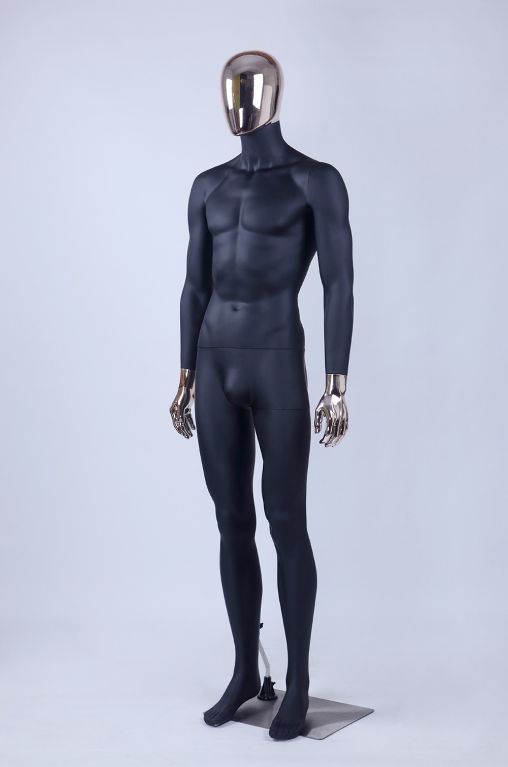 Gold removalbe head and hands full body black spary painted male mannequin -GM1